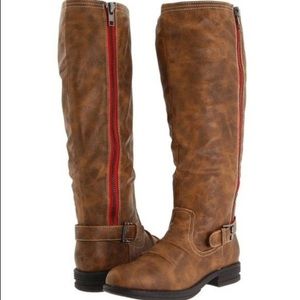 Madden Girl Cognac Red Zipper Boots